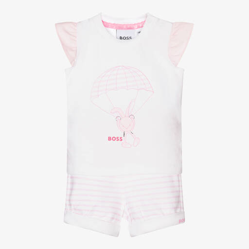 BOSS-Белый топ и шорты из хлопка для девочек | Childrensalon Outlet