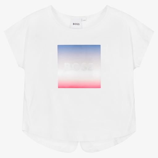 BOSS-T-shirt blanc en coton Fille | Childrensalon Outlet