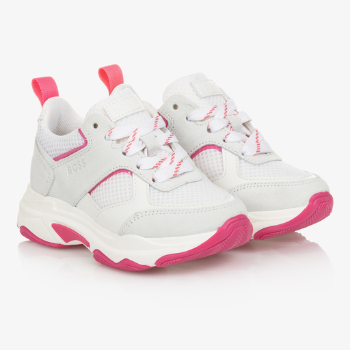 BOSS-Girls White Logo Trainers | Childrensalon Outlet