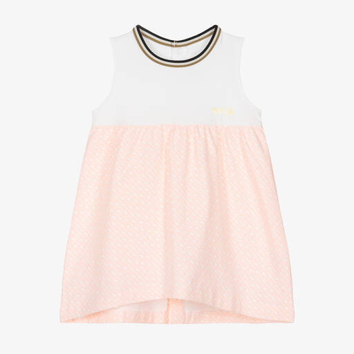 BOSS-Girls White & Pink Cotton Logo Dress | Childrensalon Outlet