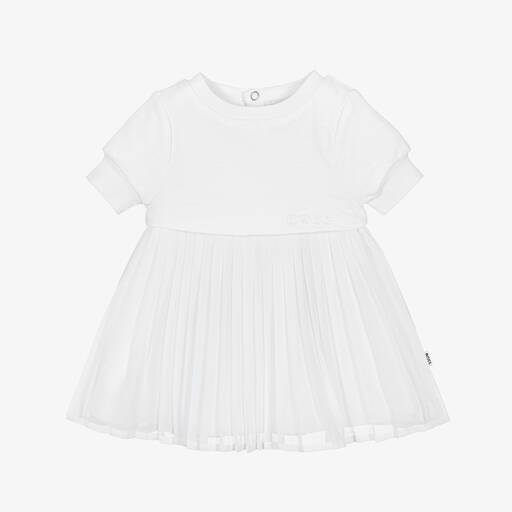 BOSS-Girls White Pleated Chiffon Dress | Childrensalon Outlet