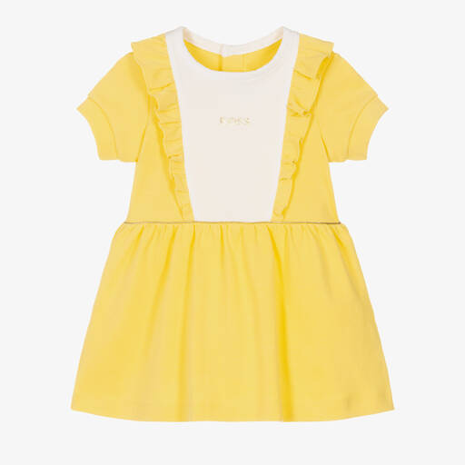 BOSS-Girls Yellow Cotton Logo Dress | Childrensalon Outlet
