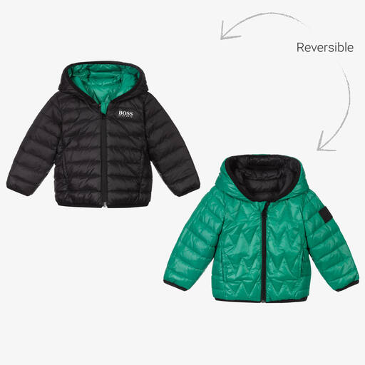 BOSS-Зеленый двусторонний пуховик | Childrensalon Outlet