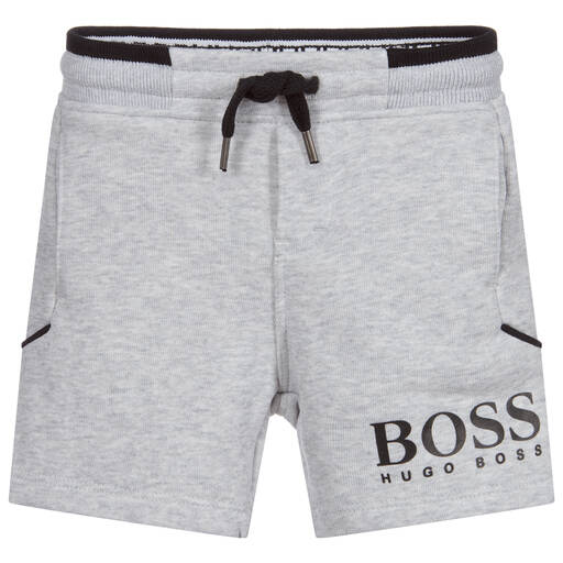 BOSS-شورت أطفال ولادي قطن جيرسي لون رمادي | Childrensalon Outlet