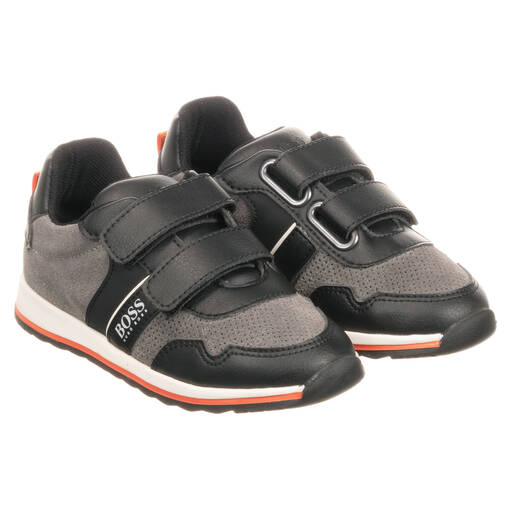 BOSS-Grey Leather Trainers | Childrensalon Outlet