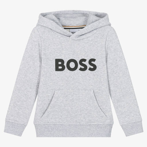 BOSS-توب هودي قطن جيرسي لون رمادي | Childrensalon Outlet