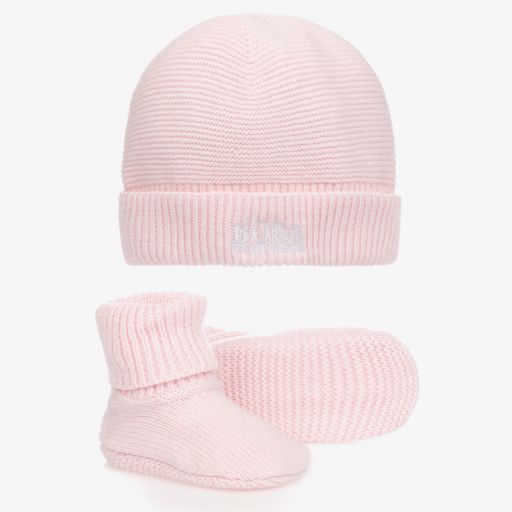 BOSS-Pink Hat & Booties Gift Set | Childrensalon Outlet