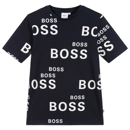 BOSS-تيشيرت قطن لون كحلي وأبيض | Childrensalon Outlet