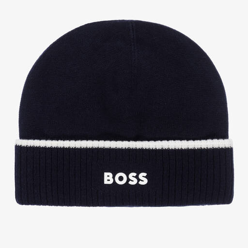 BOSS-Navy Blue Cotton Beanie Hat | Childrensalon Outlet