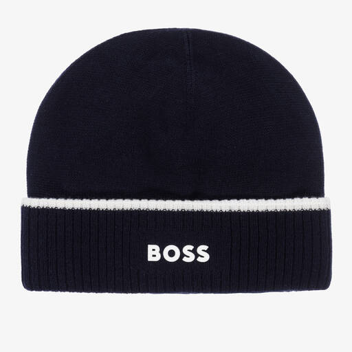 BOSS-Navyblaue Baumwoll-Beanie | Childrensalon Outlet