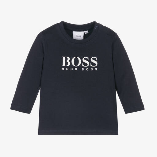 BOSS-Navy Blue Cotton Logo Baby Top | Childrensalon Outlet