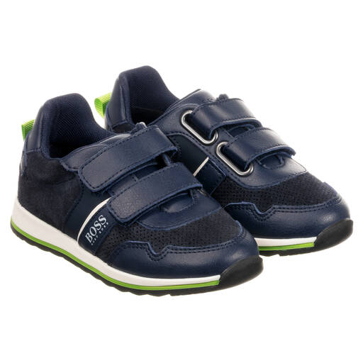BOSS-Navy Blue Leather Trainers | Childrensalon Outlet