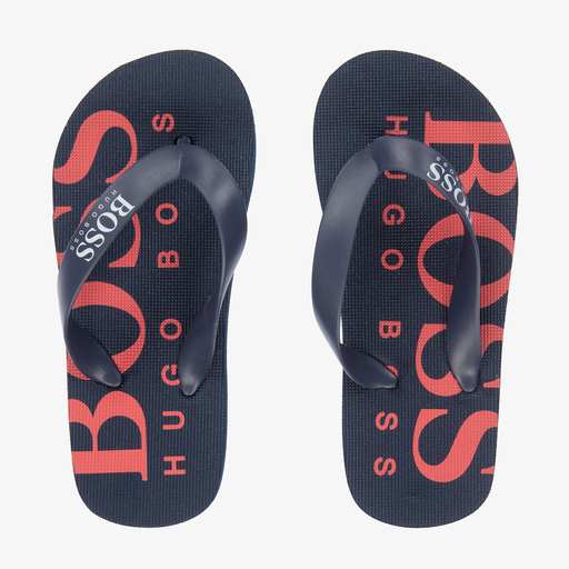 BOSS-Navy Blue Logo Flip-Flops | Childrensalon Outlet