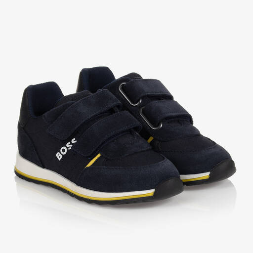BOSS-Navy Blue Suede Logo Trainers | Childrensalon Outlet