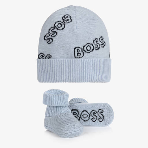 BOSS-Pale Blue Cotton Hat Gift Set | Childrensalon Outlet