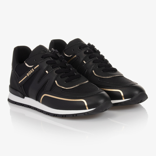 BOSS-Teen Black & Gold Trainers | Childrensalon Outlet