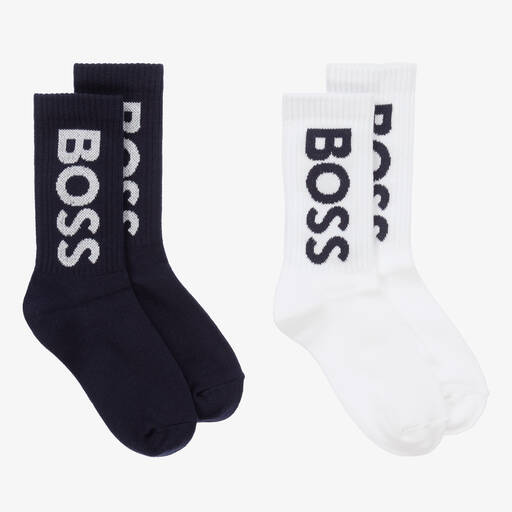 BOSS-Teen Blue & White Cotton Socks (2 Pack) | Childrensalon Outlet