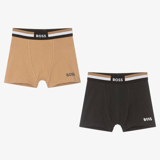 BOSS-Teen Boys Black & Beige Boxers (2 Pack) | Childrensalon Outlet