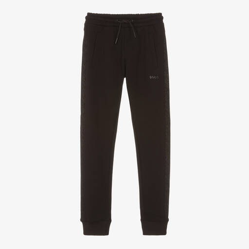 BOSS-Teen Boys Black Cotton Logo Joggers | Childrensalon Outlet