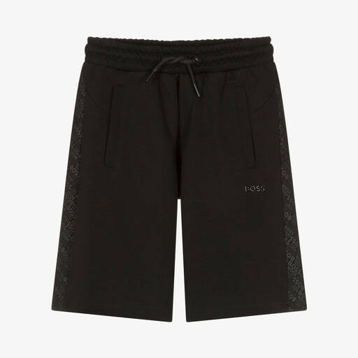 BOSS-Teen Boys Black Cotton Logo Shorts | Childrensalon Outlet