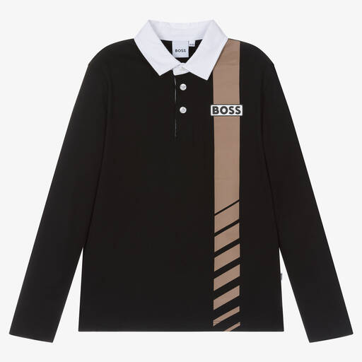 BOSS-Schwarzes Teen Baumwoll-Poloshirt | Childrensalon Outlet