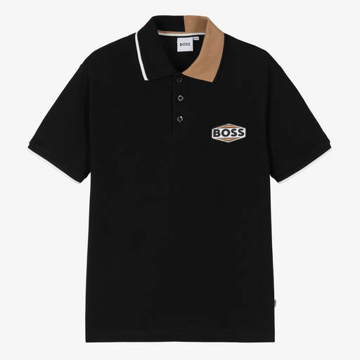 BOSS-Черная рубашка поло из хлопка | Childrensalon Outlet