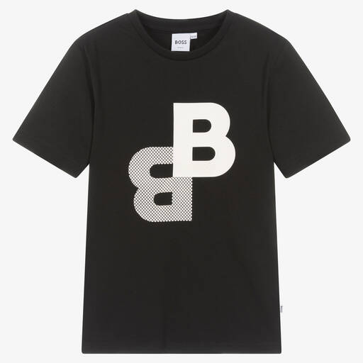 BOSS-Teen Boys Black Cotton T-Shirt | Childrensalon Outlet
