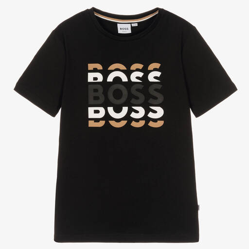 BOSS-Teen Boys Black Cotton T-Shirt | Childrensalon Outlet