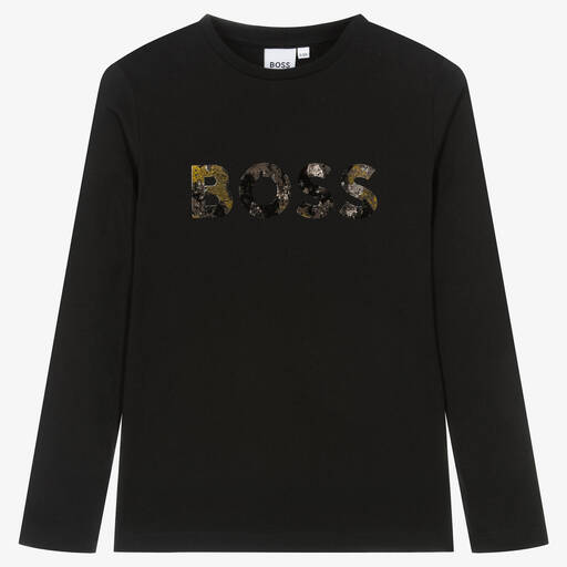 BOSS-Teen Boys Black Cotton Top | Childrensalon Outlet