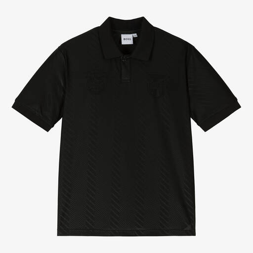 BOSS-Teen Boys Black Football Polo Shirt | Childrensalon Outlet
