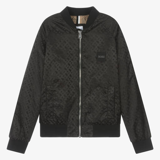 BOSS-Teen Boys Black Monogram Jacket | Childrensalon Outlet