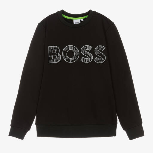 BOSS-Черный свитшот со светоотражающей надписью | Childrensalon Outlet