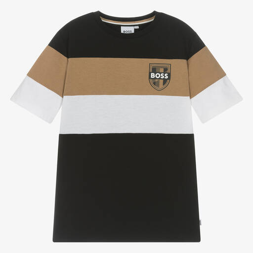 BOSS-Teen Boys Black Stripe Cotton T-Shirt | Childrensalon Outlet