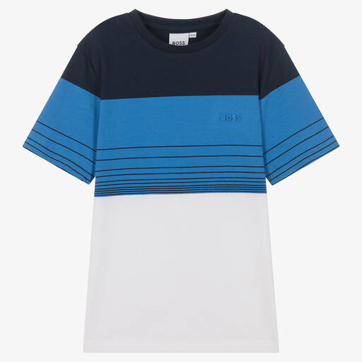 BOSS-Blaues Teen Colourblock-T-Shirt | Childrensalon Outlet