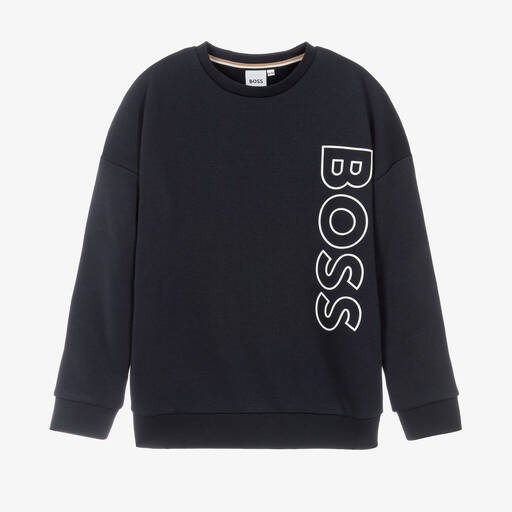 BOSS-Teen Boys Blue Cotton Jersey Sweatshirt | Childrensalon Outlet