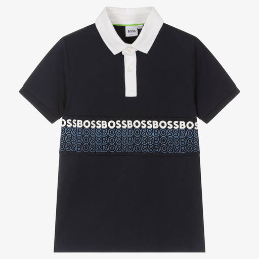 BOSS-Teen Boys Blue Cotton Polo Shirt | Childrensalon Outlet