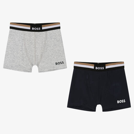 BOSS-Teen Boys Blue & Grey Boxers (2 Pack) | Childrensalon Outlet