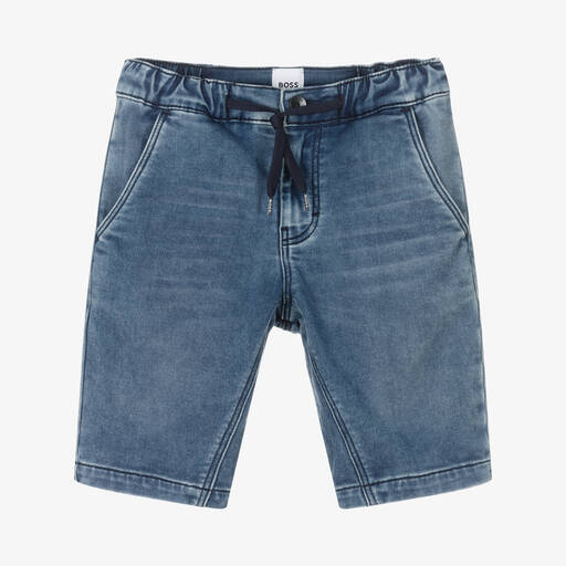 BOSS-Teen Boys Blue Jersey Denim Shorts | Childrensalon Outlet