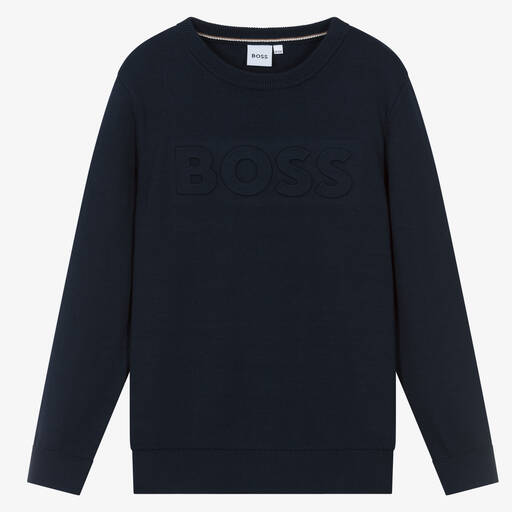 BOSS-Синий трикотажный свитер | Childrensalon Outlet