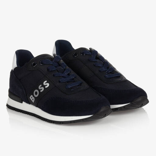 BOSS-Teen Boys Blue Logo Trainers | Childrensalon Outlet