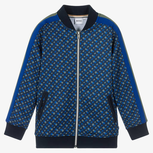 BOSS-Teen Boys Blue Logo Zip-Up Top | Childrensalon Outlet