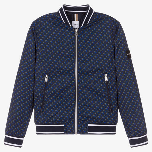 BOSS-Blaue Teen Monogramm-Bomberjacke | Childrensalon Outlet