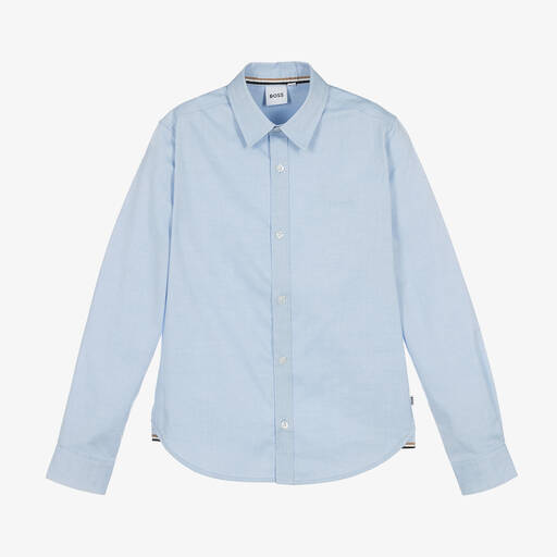 BOSS-Teen Boys Blue Oxford Cotton Shirt | Childrensalon Outlet