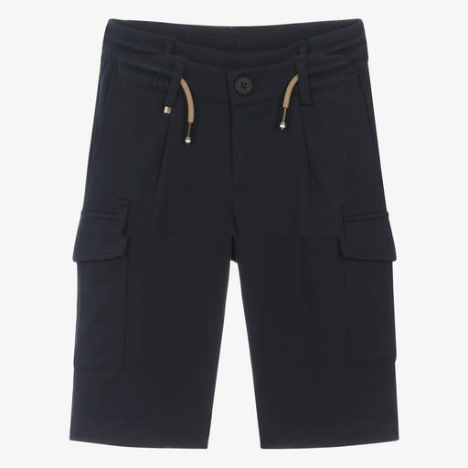 BOSS-Teen Boys Blue Viscose Cargo Shorts | Childrensalon Outlet
