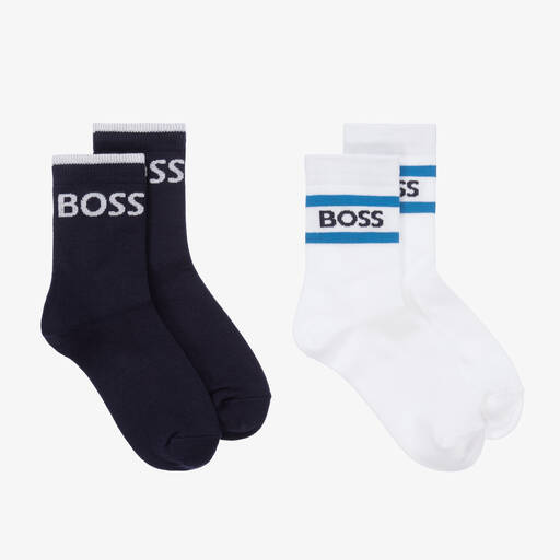 BOSS-Teen Boys Blue & White Cotton Socks (2 Pack) | Childrensalon Outlet