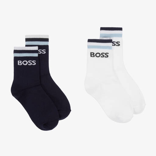 BOSS-جوارب مزيج قطن لون كحلي وأبيض للمراهقين (عدد 2) | Childrensalon Outlet