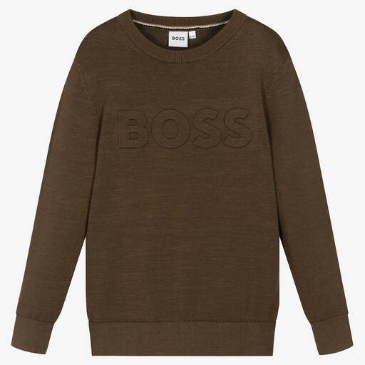 BOSS-Коричневый джемпер с тиснением для мальчиков-подростков | Childrensalon Outlet
