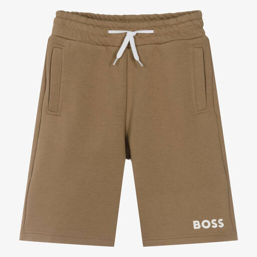 BOSS-شورت قطن جيرسي لون بيج داكن للمراهقين | Childrensalon Outlet