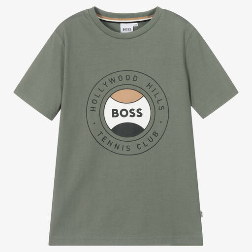 BOSS-Teen Boys Green Cotton Logo T-Shirt | Childrensalon Outlet