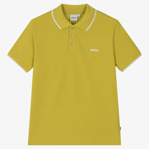 BOSS-Зеленая рубашка поло из хлопкового пике | Childrensalon Outlet